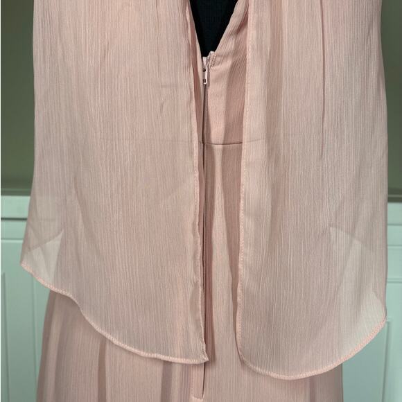 David's Bridal Long Flounced Halter Crinkle Chiffon Bridesmaid Gown Sedona Sz 6 - Picture 10 of 16